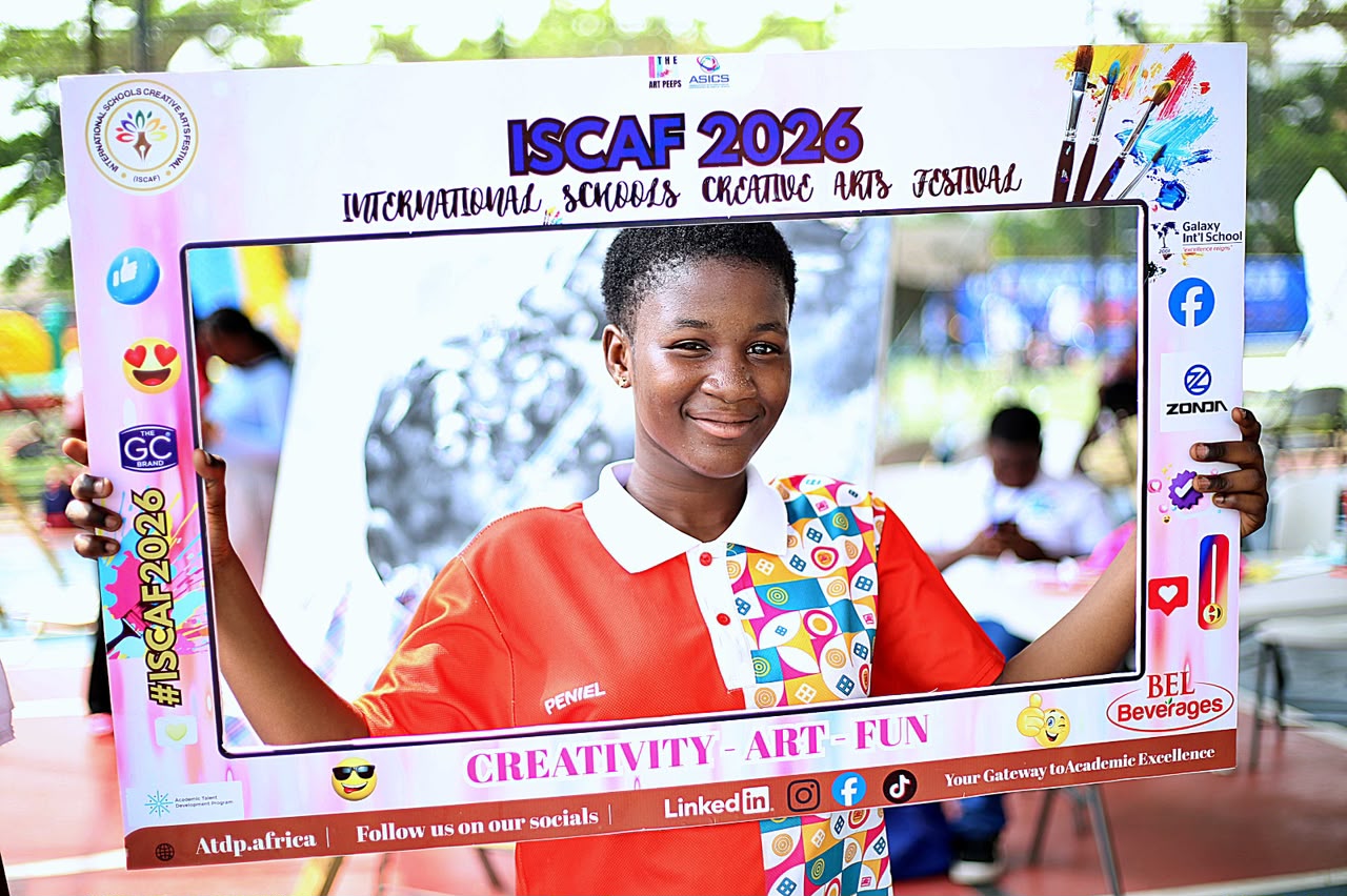 Peniel Academy pupils' artwork displayed at the ISCAF 2025 creative arts festival.